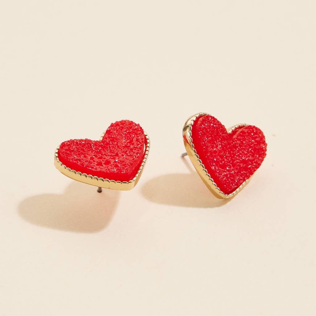 Heart Druzy Stone Stud Earrings - Nifty Decor & More