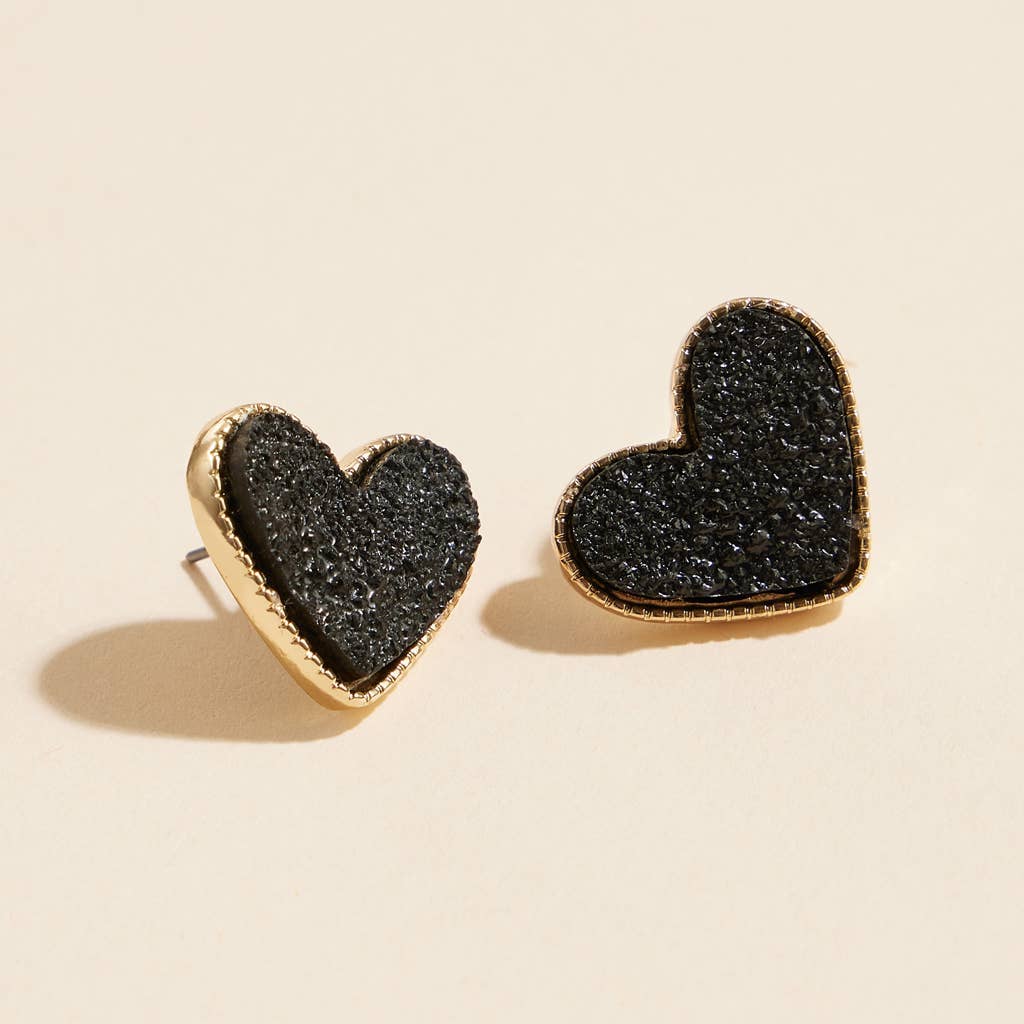 Heart Druzy Stone Stud Earrings - Nifty Decor & More