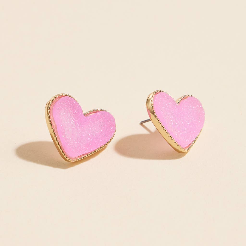 Heart Druzy Stone Stud Earrings - Nifty Decor & More
