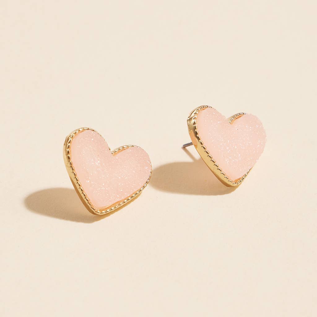 Heart Druzy Stone Stud Earrings - Nifty Decor & More