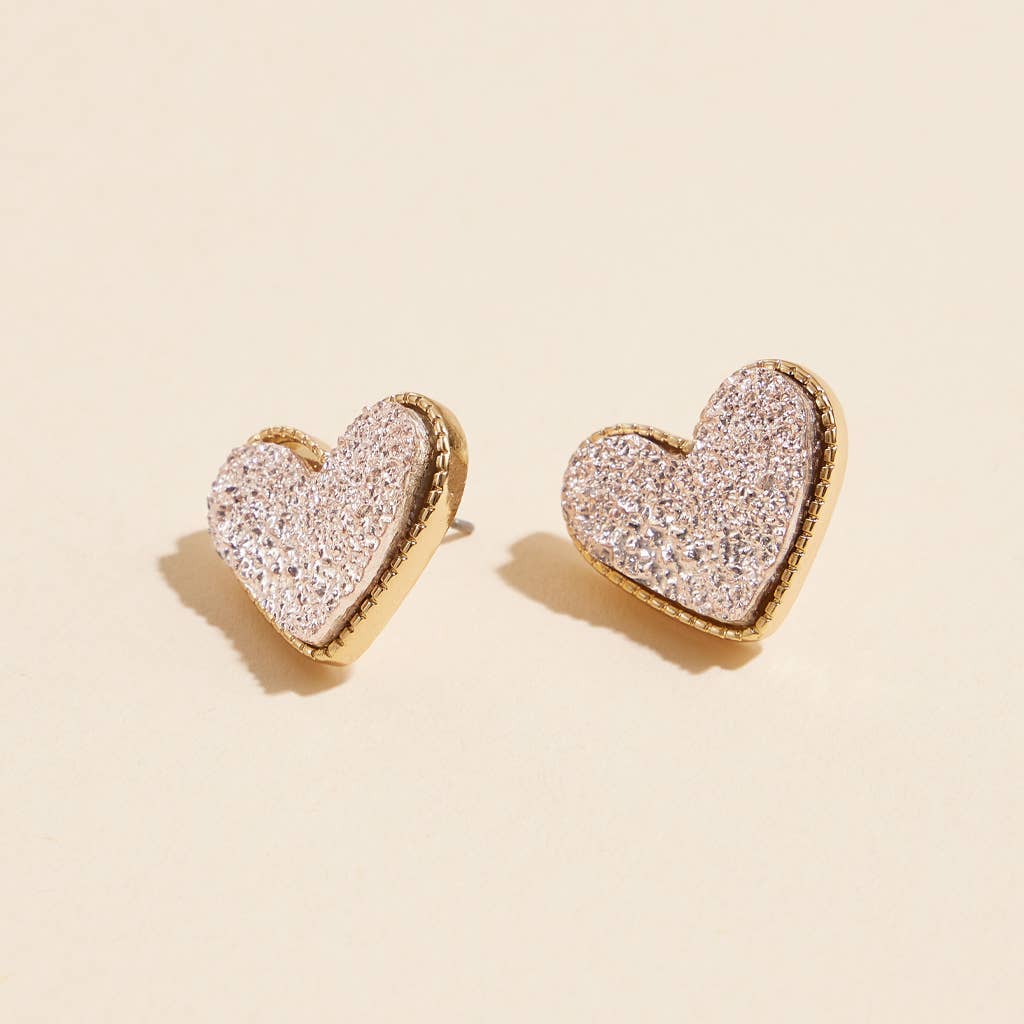 Heart Druzy Stone Stud Earrings - Nifty Decor & More