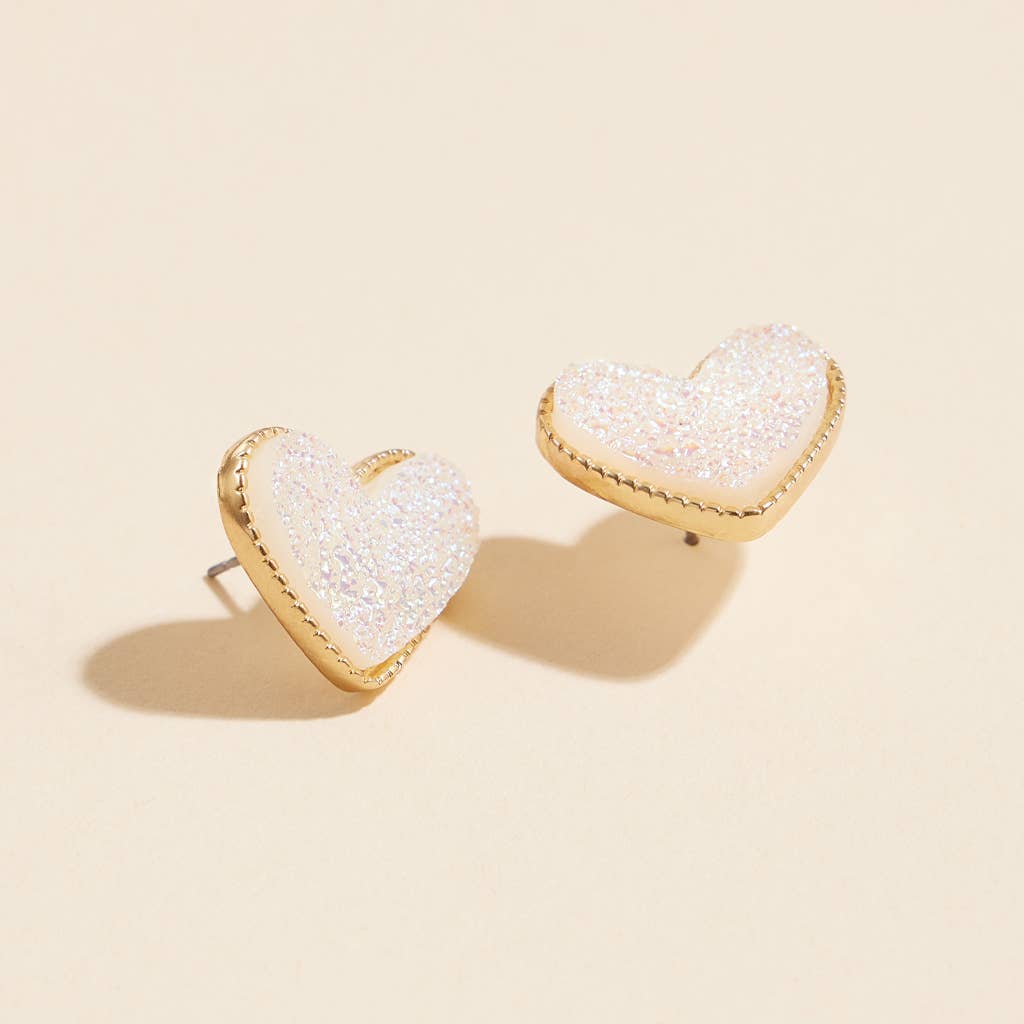 Heart Druzy Stone Stud Earrings - Nifty Decor & More
