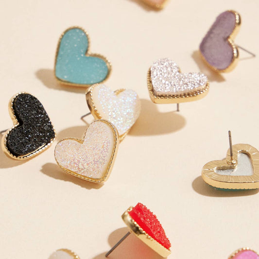 Heart Druzy Stone Stud Earrings - Nifty Decor & More