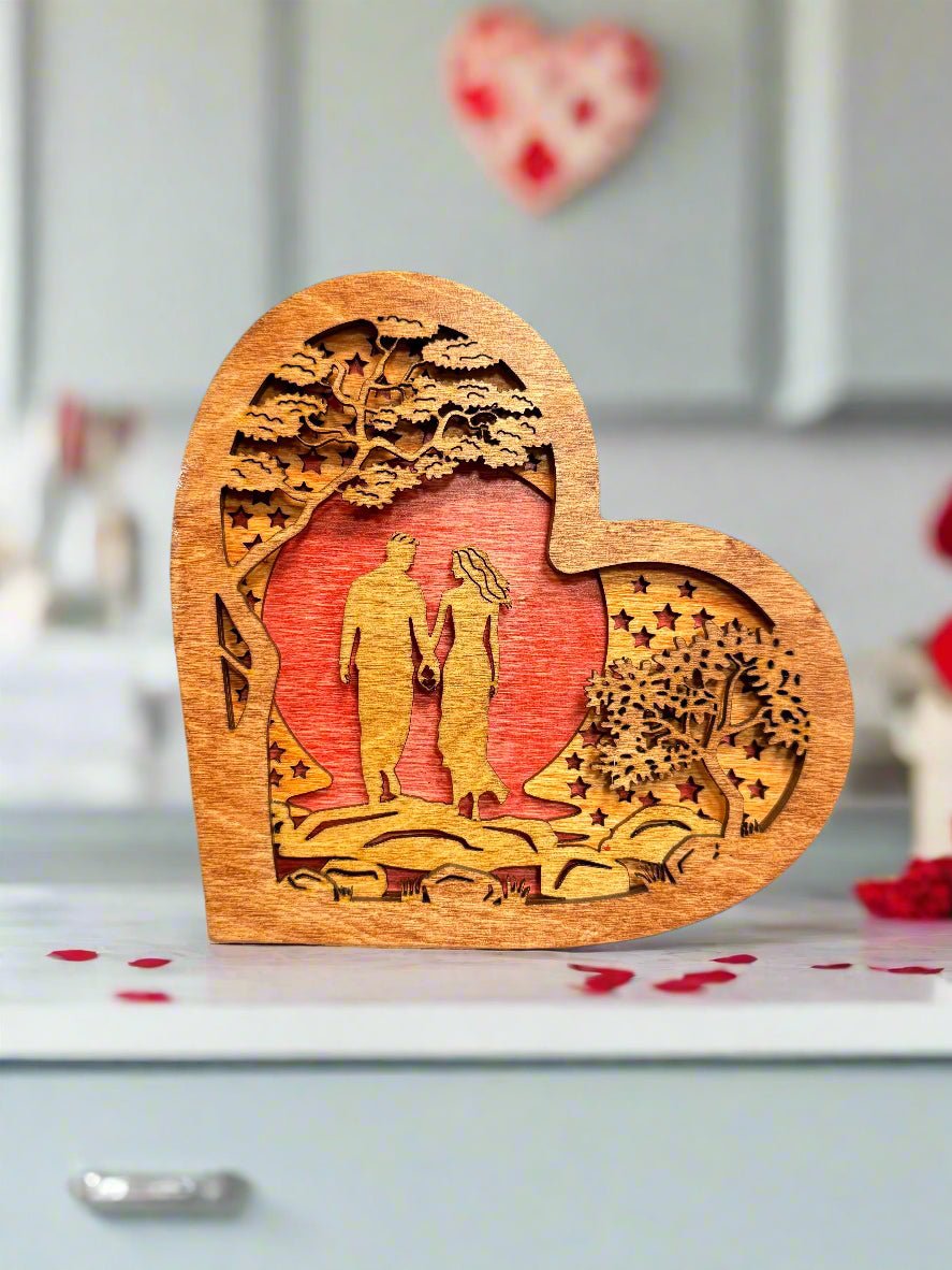Heart Hand Couple Layered Heart Wooden Decor | Unique Home Decoration, Gift for Couples & Weddings, Rustic Wood Art Piece Gifts