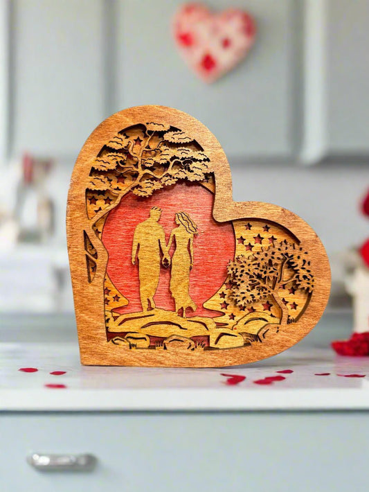 Heart Hand Couple Layered Heart Wooden Decor | Unique Home Decoration, Gift for Couples & Weddings, Rustic Wood Art Piece Gifts