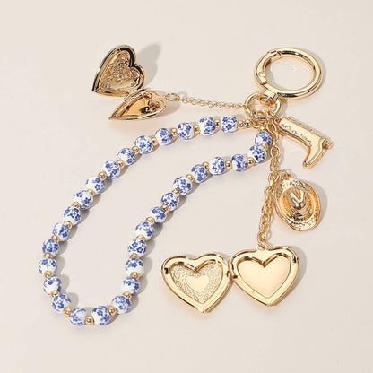 Heart Locket Pearl Wristlet Keychain Charm, Adorable Bow, Cherry & Cowboy Hat Designs, Chic Bag Bling Gift for Her - Nifty Decor & More