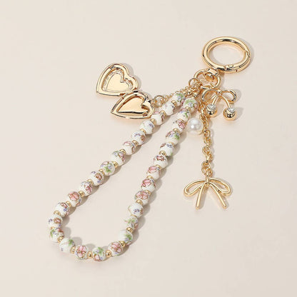 Heart Locket Pearl Wristlet Keychain Charm, Adorable Bow, Cherry & Cowboy Hat Designs, Chic Bag Bling Gift for Her Keychains