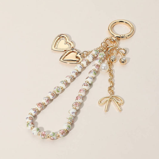 Heart Locket Pearl Wristlet Keychain Charm, Adorable Bow, Cherry & Cowboy Hat Designs, Chic Bag Bling Gift for Her - Nifty Decor & More