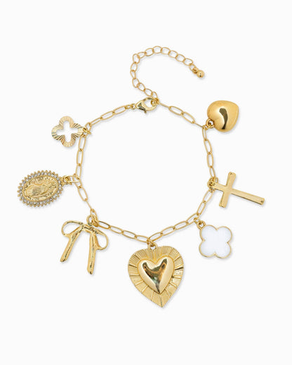 Heart Multi Gold Chunky Charm Bracelet, Bold & Dazzling Accessory for Everyday Glam, Perfect Gift for Her Charm bracelet