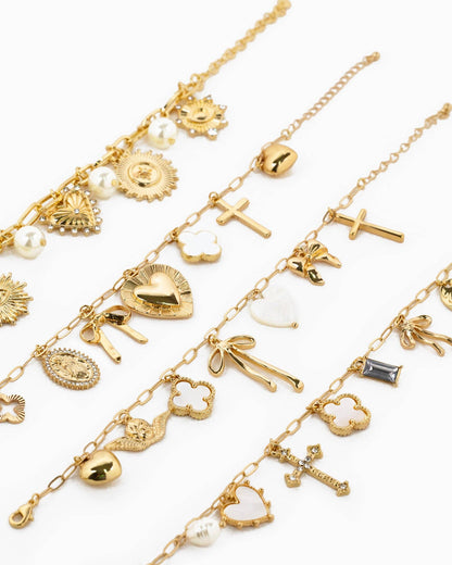 Heart Multi Gold Chunky Charm Bracelet, Bold & Dazzling Accessory for Everyday Glam, Perfect Gift for Her Charm bracelet