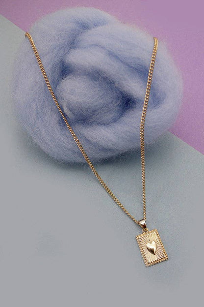 Heart On Card Charm Pendant Necklace, Dainty Statement Jewelry for Girls, Lovely Anniversary Gift charm necklace