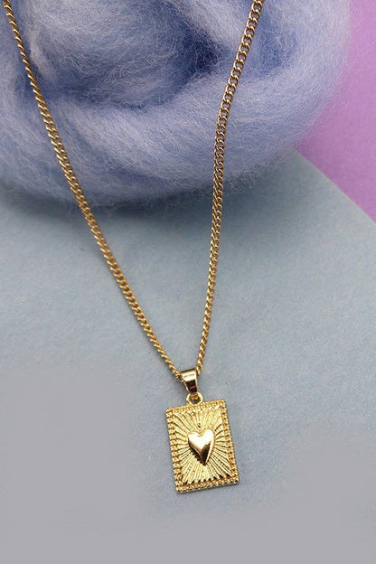 Heart On Card Charm Pendant Necklace, Dainty Statement Jewelry for Girls, Lovely Anniversary Gift - Nifty Decor & More