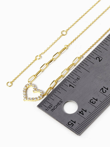 Heart Pendant Necklace 18K Gold Dipped Cz Pave Valentine Necklace