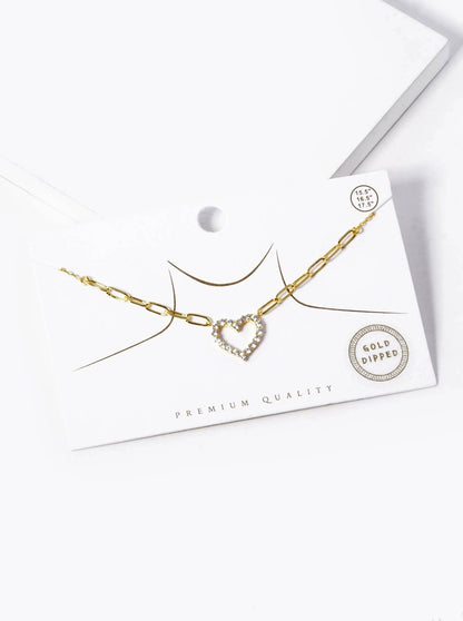 Heart Pendant Necklace 18K Gold Dipped Cz Pave Valentine Necklace