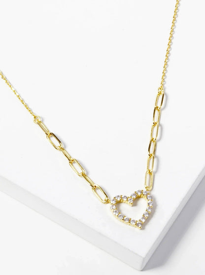 Heart Pendant Necklace 18K Gold Dipped Cz Pave Valentine Necklace