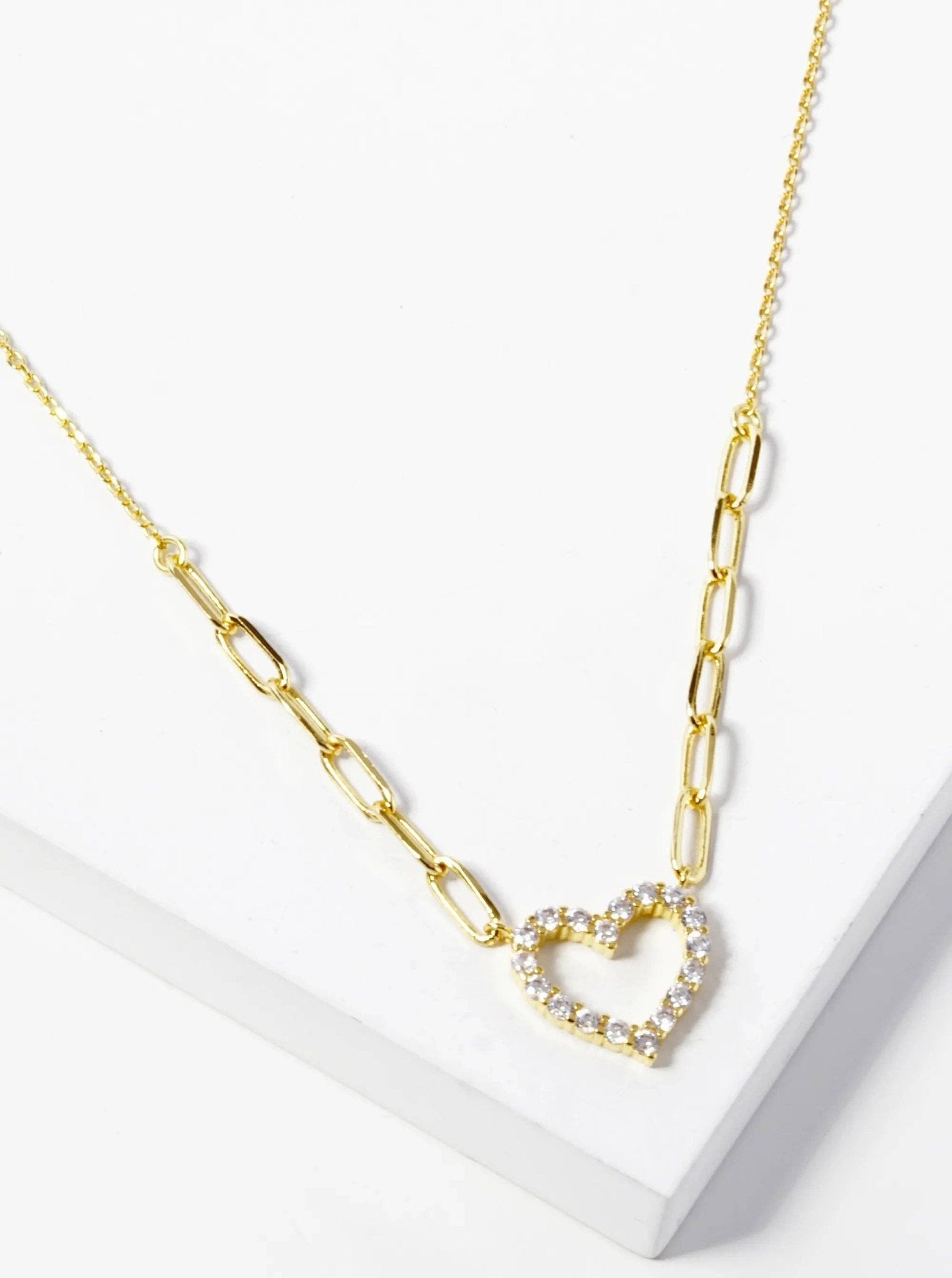 Heart Pendant Necklace 18K Gold Dipped Cz Pave - Nifty Decor & More