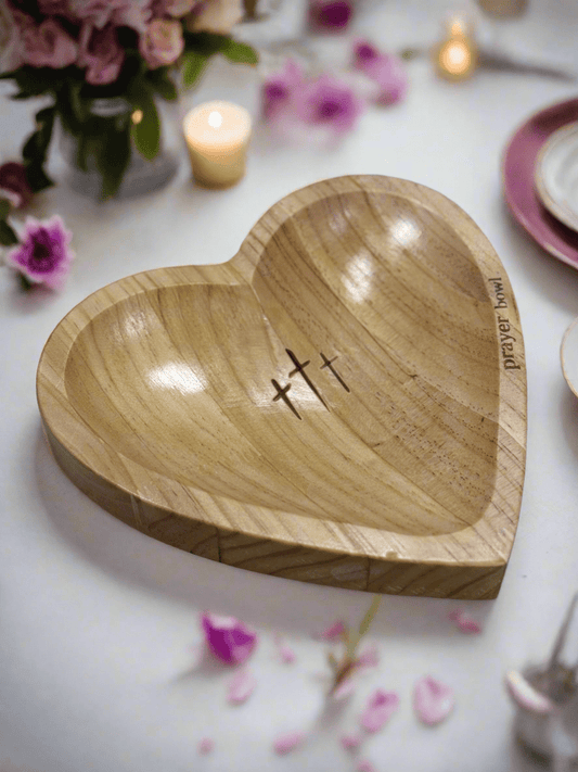 Heart Prayer Dough Bowl with Inspirational Cards - Rustic Home Decor, Spiritual Gift, Meditation & Mindfulness Decor - Nifty Decor & More