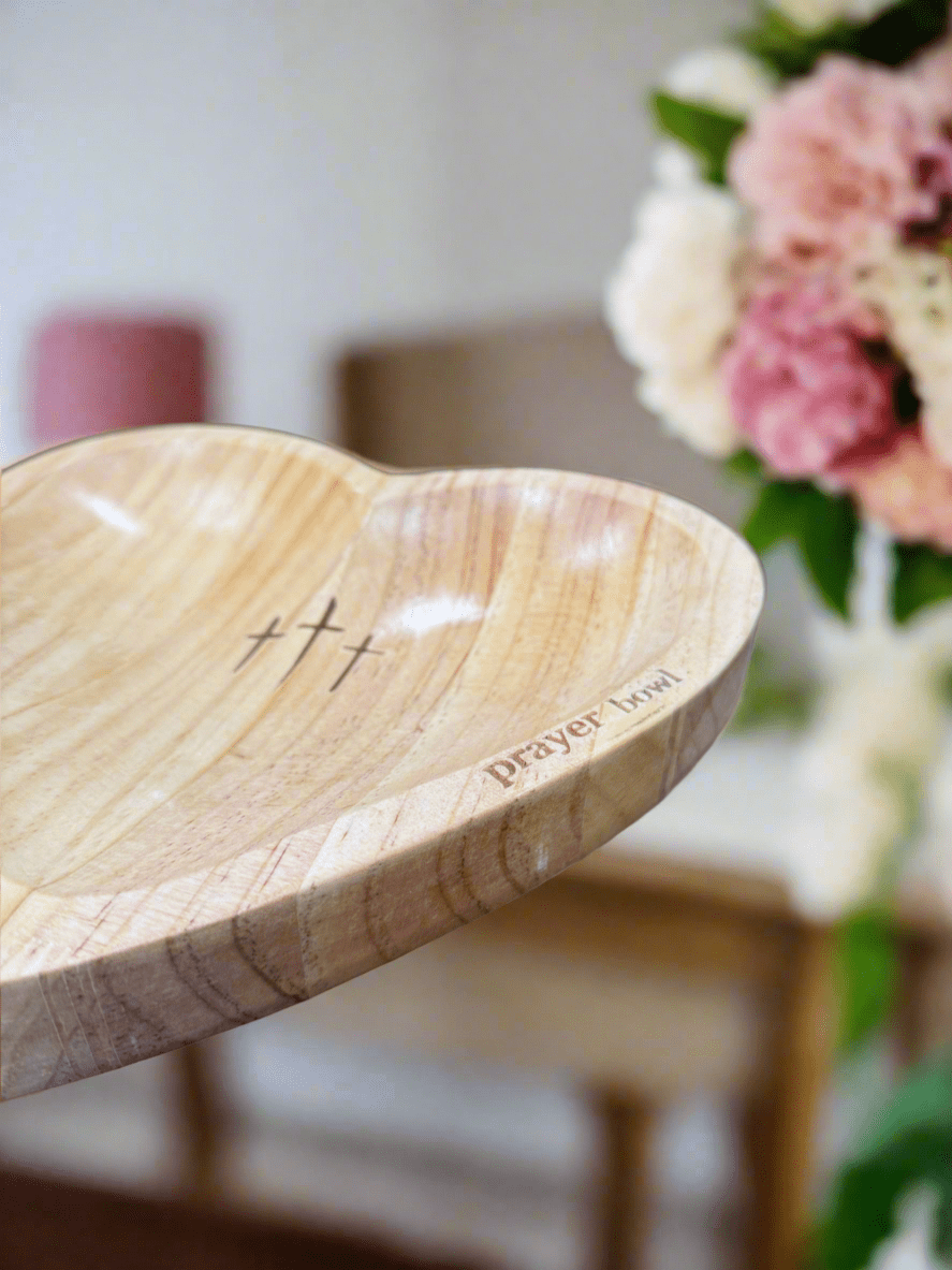 Heart Prayer Dough Bowl with Inspirational Cards - Rustic Home Decor, Spiritual Gift, Meditation & Mindfulness Decor - Nifty Decor & More