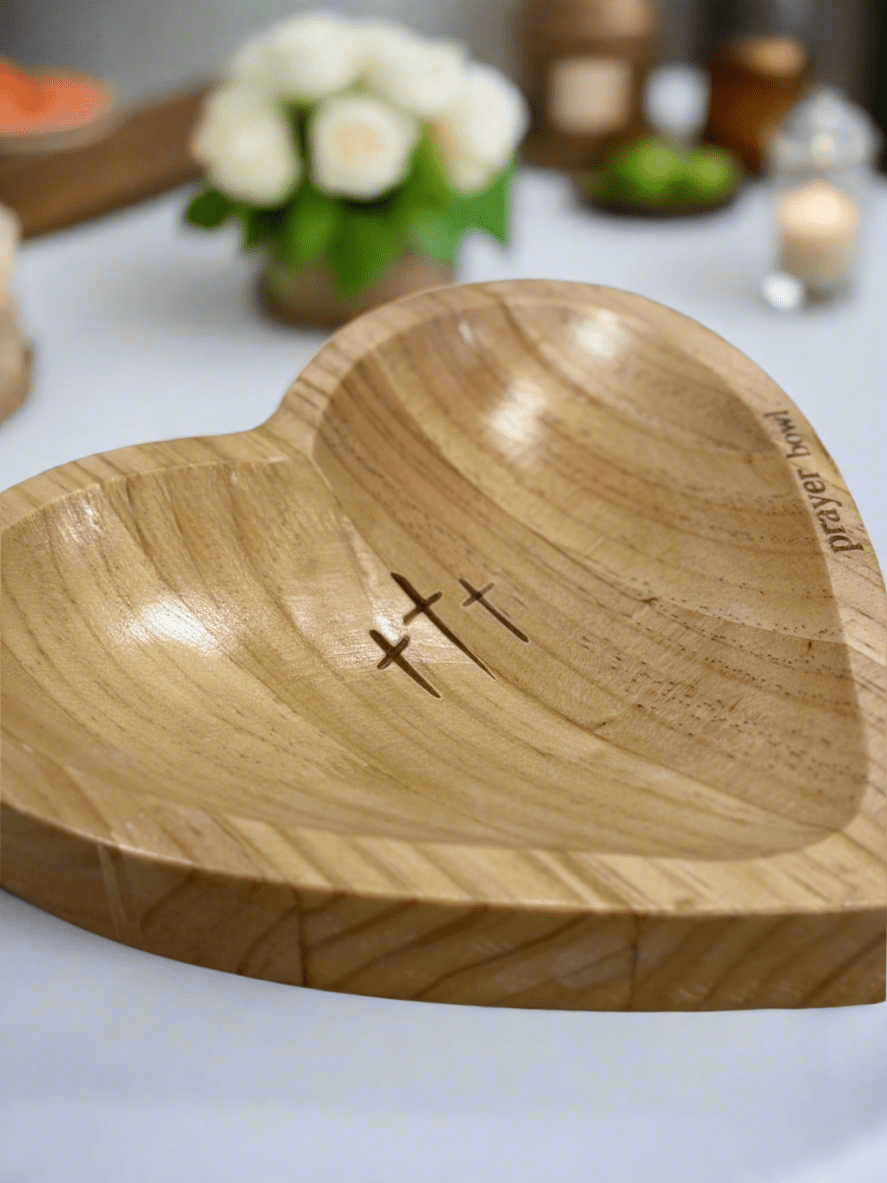 Heart Prayer Dough Bowl with Inspirational Cards - Rustic Home Decor, Spiritual Gift, Meditation & Mindfulness Decor - Nifty Decor & More