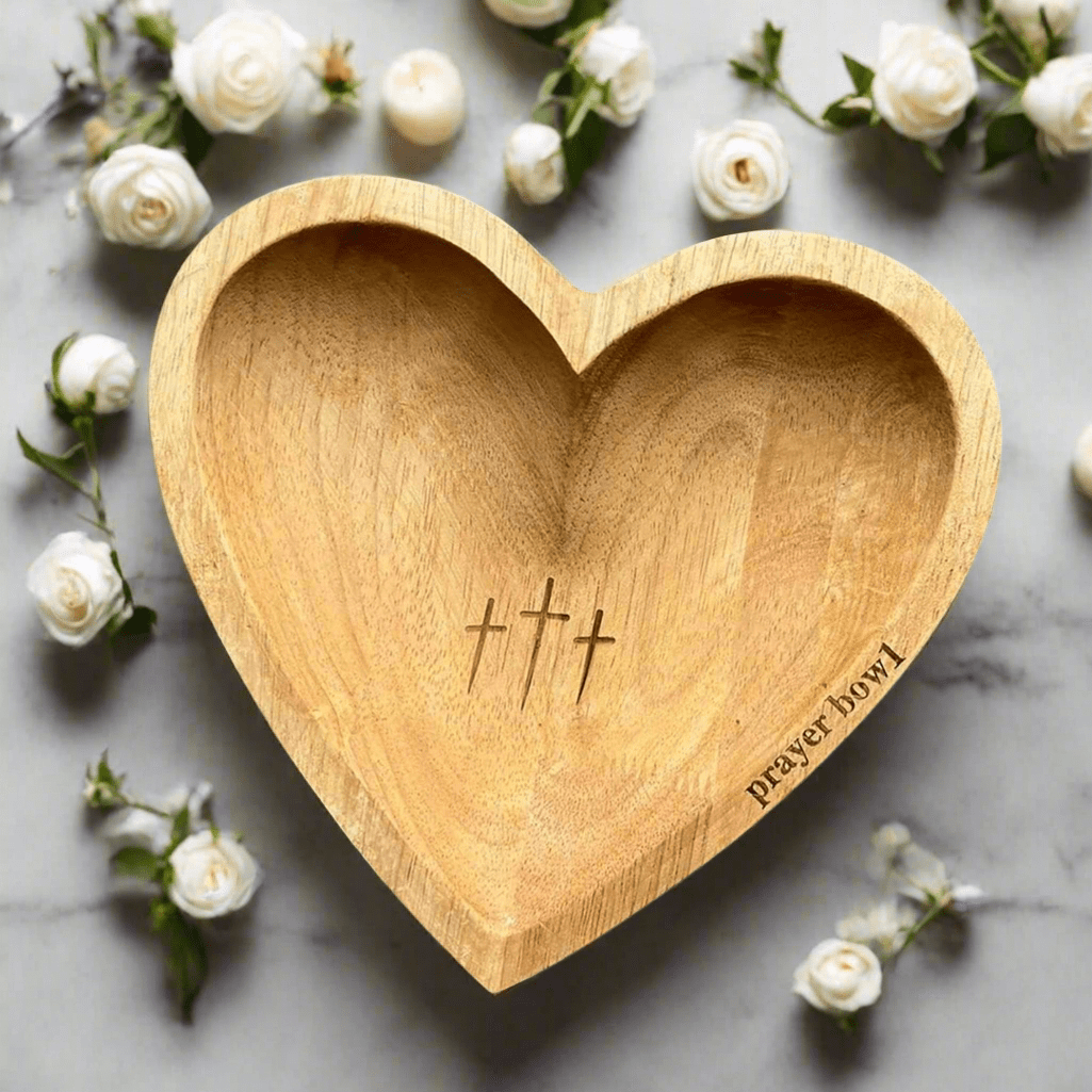 Heart Prayer Dough Bowl with Inspirational Cards - Rustic Home Decor, Spiritual Gift, Meditation & Mindfulness Decor - Nifty Decor & More