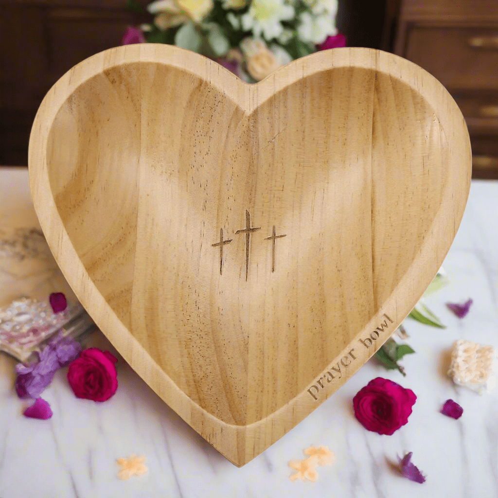 Heart Prayer Dough Bowl with Inspirational Cards - Rustic Home Decor, Spiritual Gift, Meditation & Mindfulness Decor - Nifty Decor & More