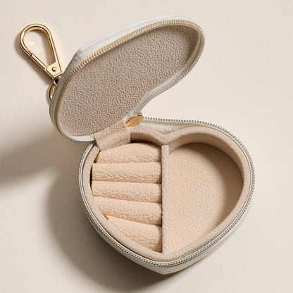 Heart-Shaped Jewelry Travel Case with Keychain – Pink Bow Stripe Design Jewelry Box