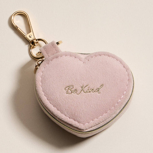 Heart-Shaped Jewelry Travel Case with Keychain – Pink Velvet “Be Kind” ONE PK