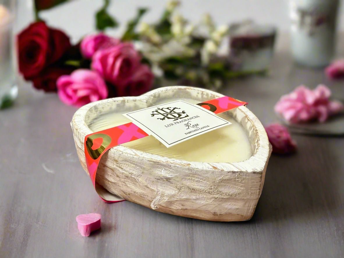 Heart Shaped Rose Scented Wood Bowl Candle with 2 Wicks - Nifty Decor & More