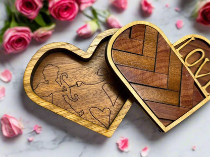 Heart Shaped Wooden Jewelry Box Love Engraved Keepsake Box - Nifty Decor & More