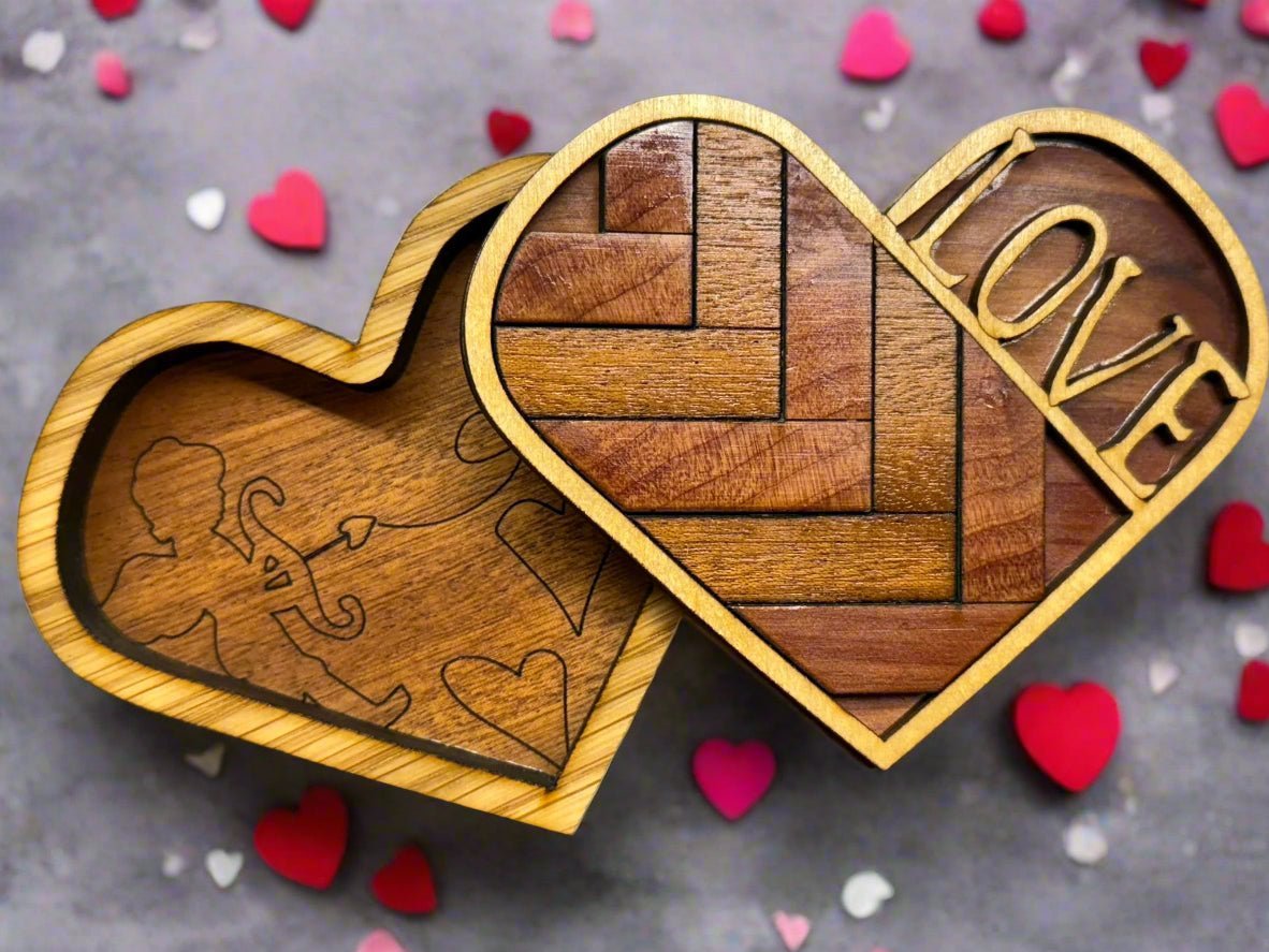 Heart Shaped Wooden Jewelry Box Love Engraved Keepsake Box - Nifty Decor & More