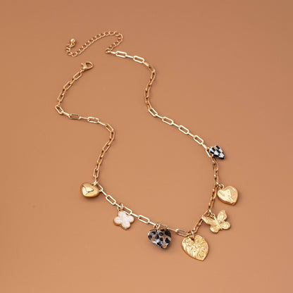 Hearts Checker Rhinestone Charm Necklace - Nifty Decor & More
