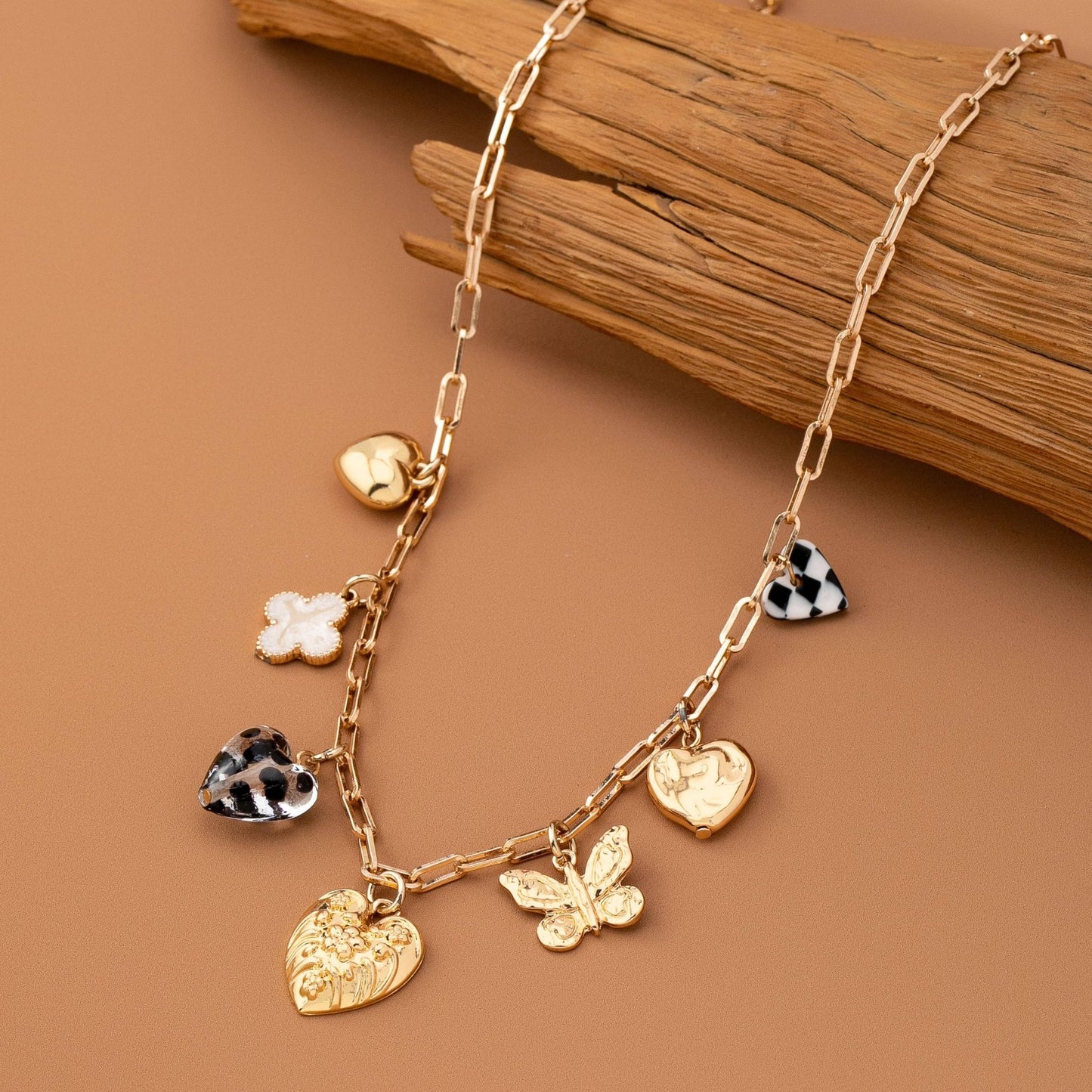Hearts Checker Rhinestone Charm Necklace - Nifty Decor & More