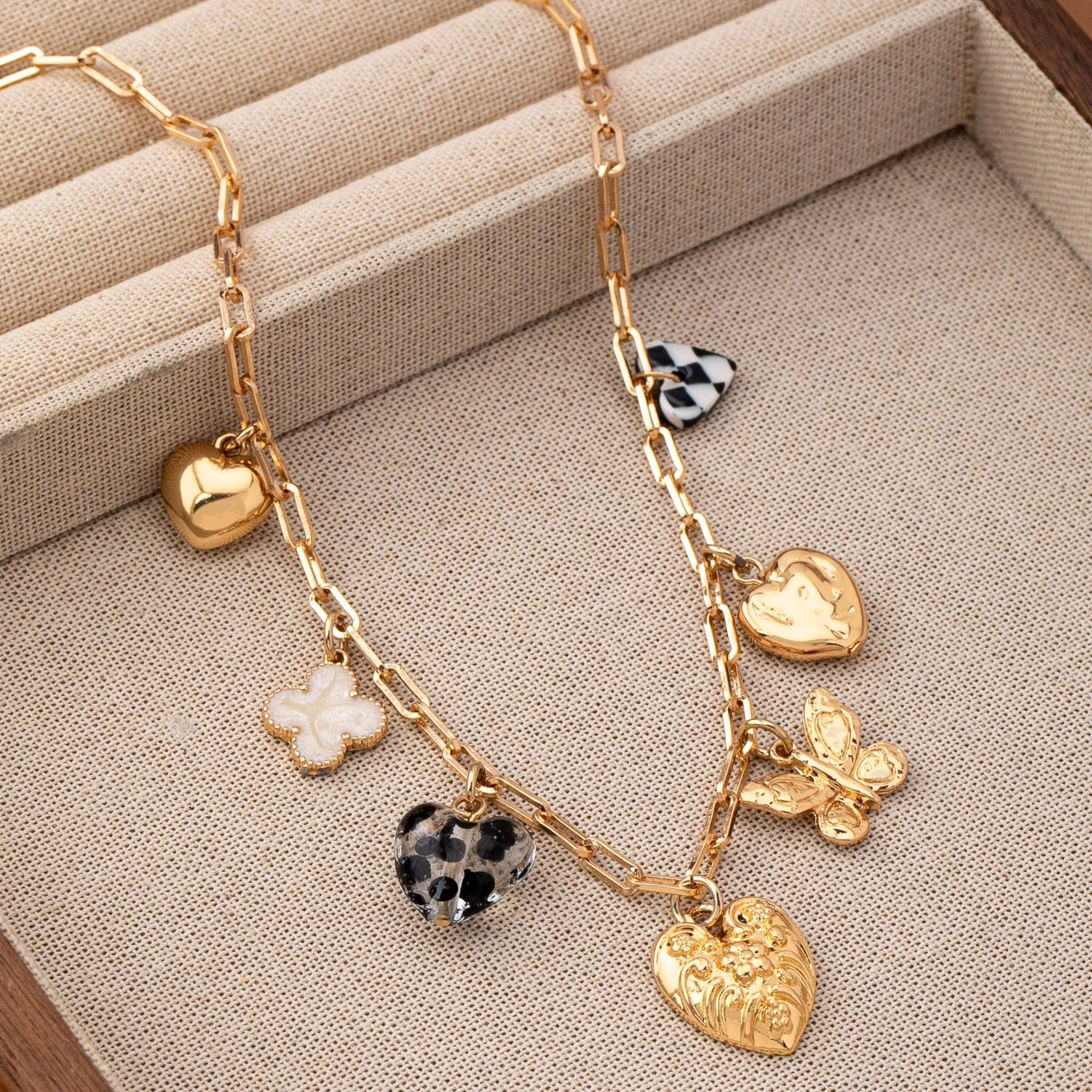 Hearts Checker Rhinestone Charm Necklace - Nifty Decor & More