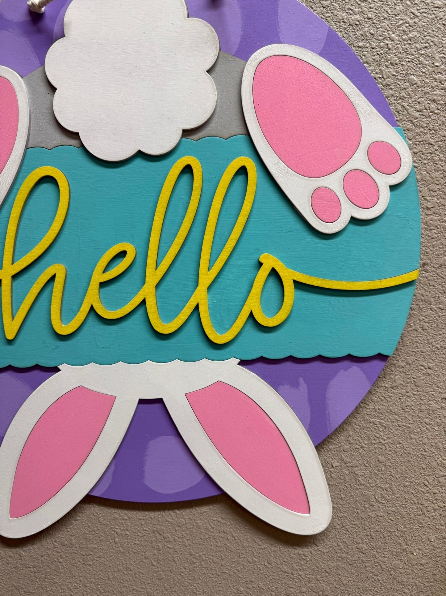 Hello Bunny Tail Hanger | Colorful Easter Decor & Spring Wall Art | Cute Bunny Decoration for Kids Room | Adorable Easter Gift
