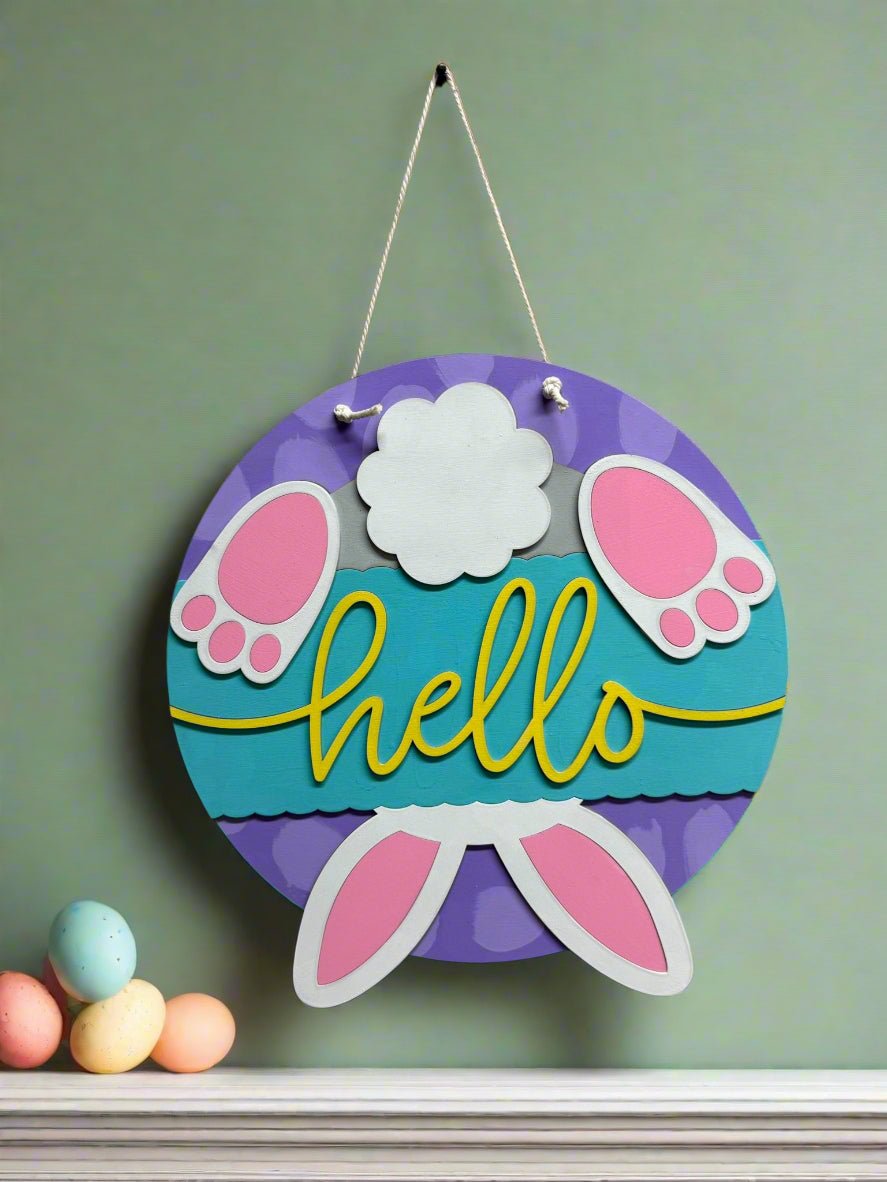 Hello Bunny Tail Hanger | Colorful Easter Decor & Spring Wall Art | Cute Bunny Decoration for Kids Room | Adorable Easter Gift