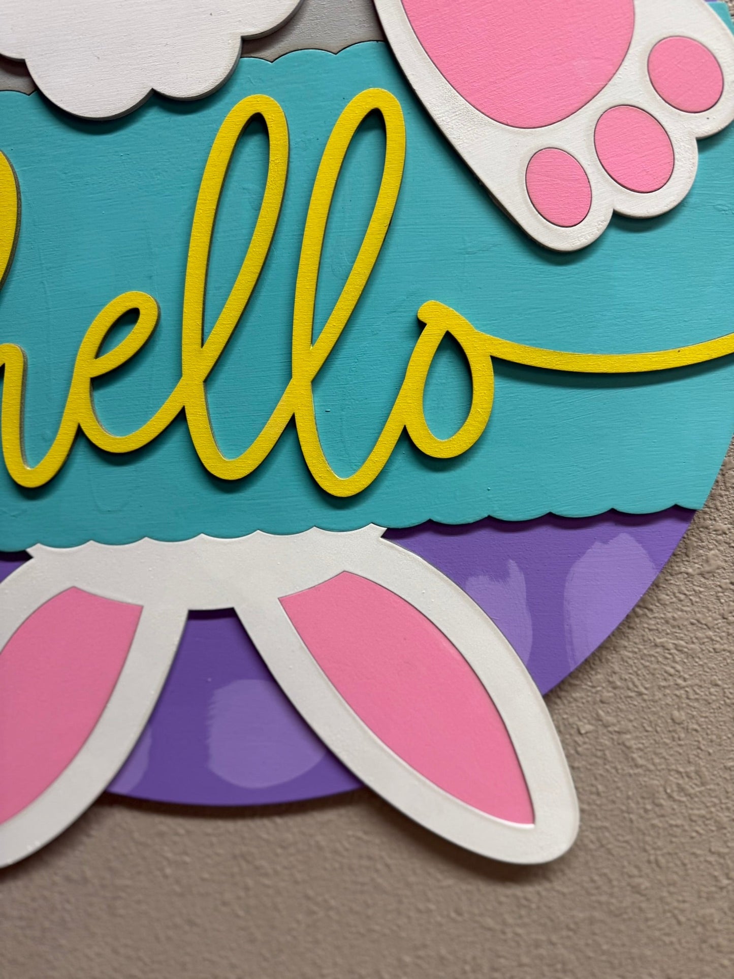 Hello Bunny Tail Hanger | Colorful Easter Decor & Spring Wall Art | Cute Bunny Decoration for Kids Room | Adorable Easter Gift