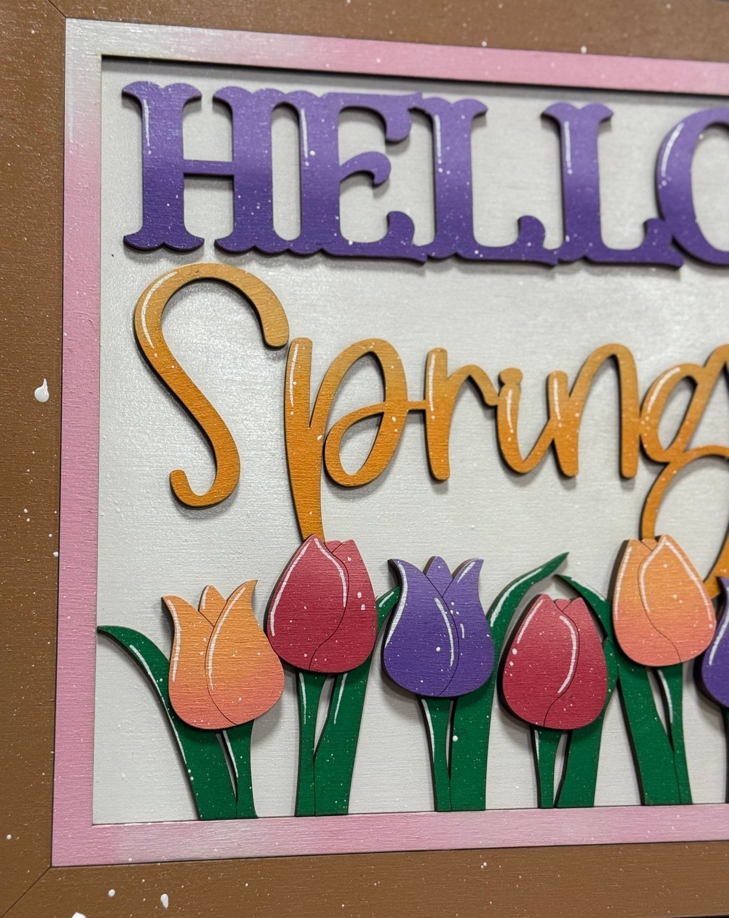 Hello Spring Sign, Spring Floral Wall Decor, Colorful Tulip Shelf Sitter, Farmhouse Spring Decor, Seasonal Spring Home Decor - Nifty Decor & More