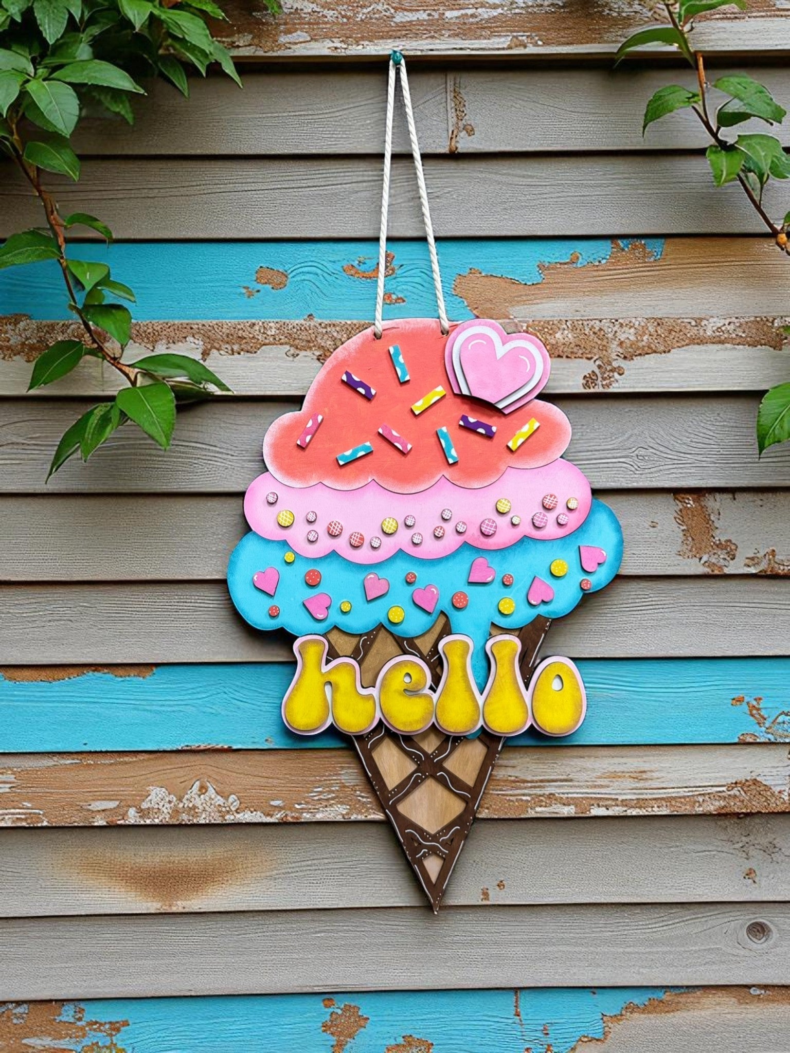 Hello Summer Ice Cream Wall Signs, Colorful Sweet Summer Treat Decor, Perfect Bright Kitchen & Party Gift - Nifty Decor & More