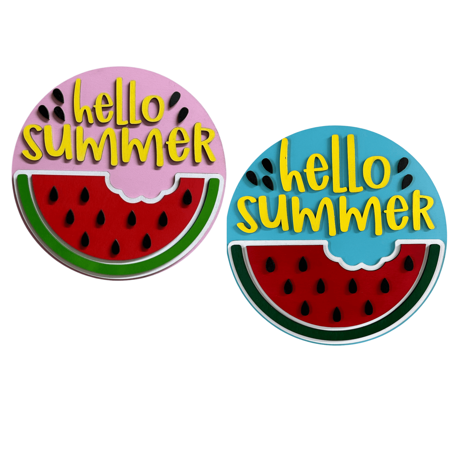 Hello Summer Watermelon Door Hanger – 11.5" 3D Wood Summer Welcome Sign - Nifty Decor & More
