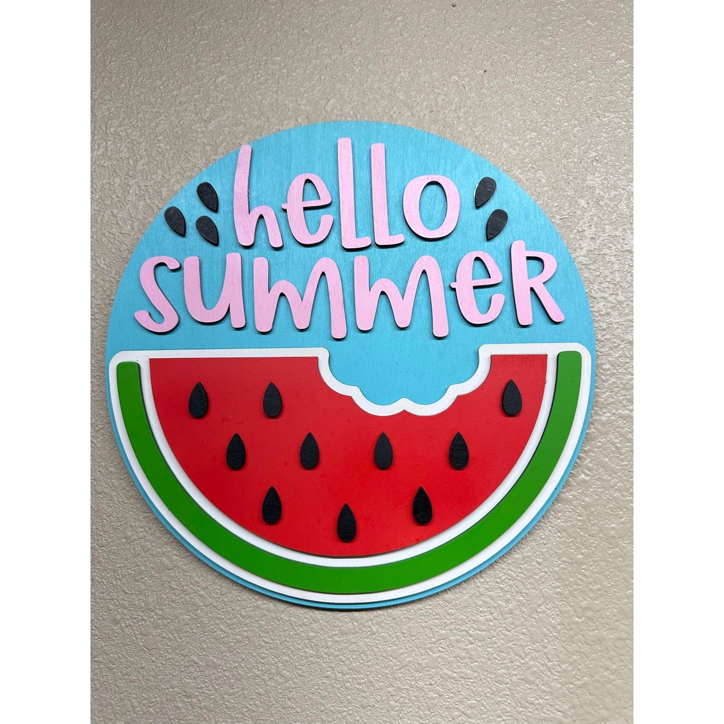 Hello Summer Watermelon Door Hanger – 11.5" 3D Wood Summer Welcome Sign - Nifty Decor & More