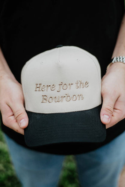 Here For the Bourbon Vintage Two - Tone Hat, Stylish Whiskey Lover Cap, Father’s Day Gift Must - Have - Nifty Decor & More