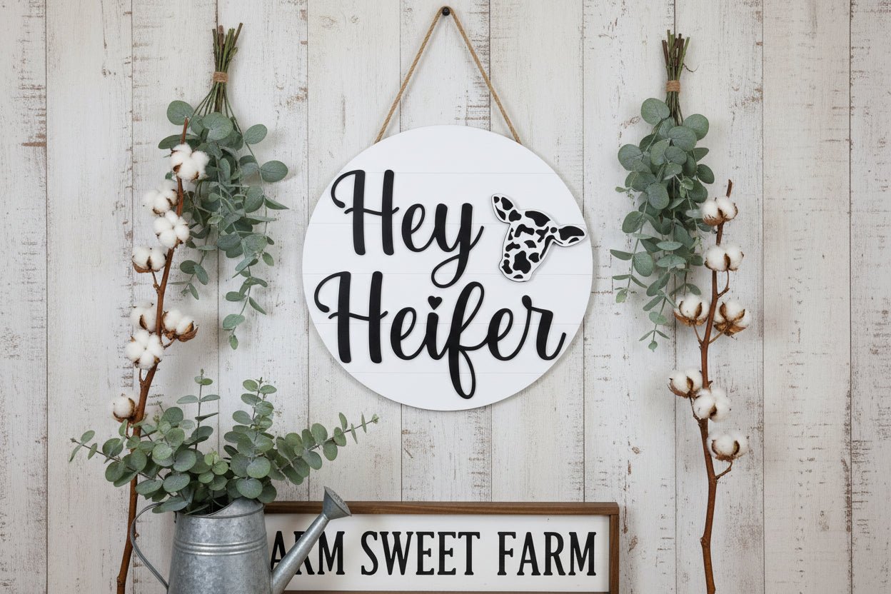 Hey Heifer Cow Door Hanger - Nifty Decor & More