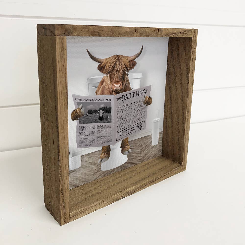 Highland Cow Bathroom Sign | Rustic Wood Frame Decor | Farmhouse Style Wall Art | Unique Cow Decor for Home & Gifts - Nifty Decor & More
