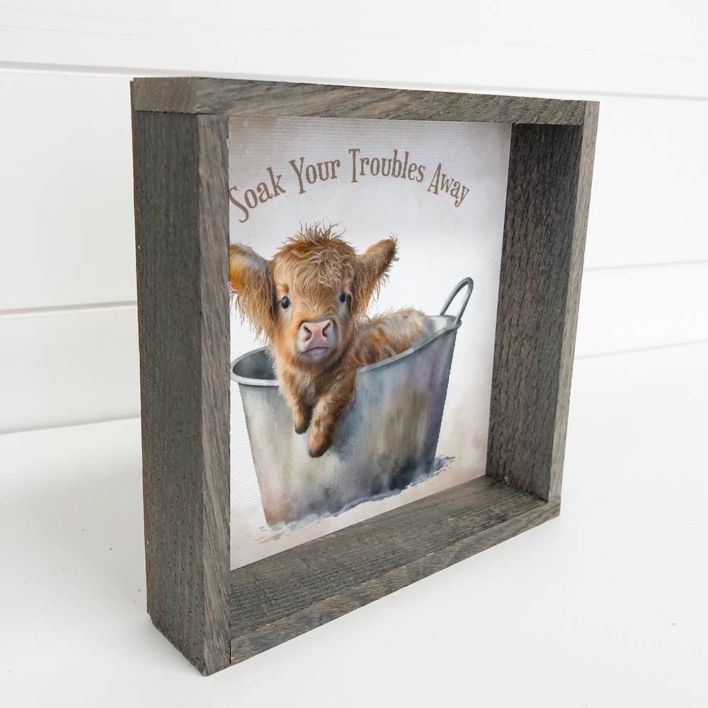 Highland Cow Soaking Sign | Rustic Farmhouse Decor | Cute Animal Wall Art | Perfect Gift for Cow Lovers & Nature Fans - Nifty Decor & More