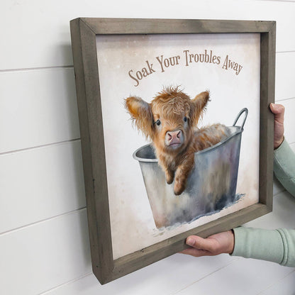 Highland Cow Soaking Sign | Rustic Farmhouse Decor | Cute Animal Wall Art | Perfect Gift for Cow Lovers & Nature Fans - Nifty Decor & More
