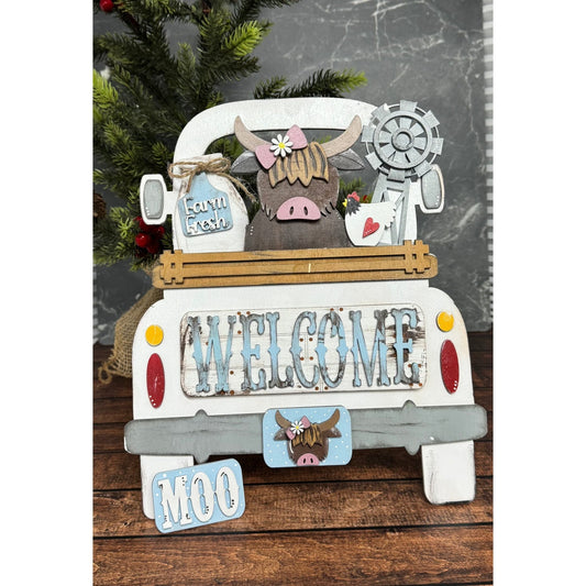 Highland Cow-Welcome-Truck Farmhouse Interchangeable Add On MOO with Truck
