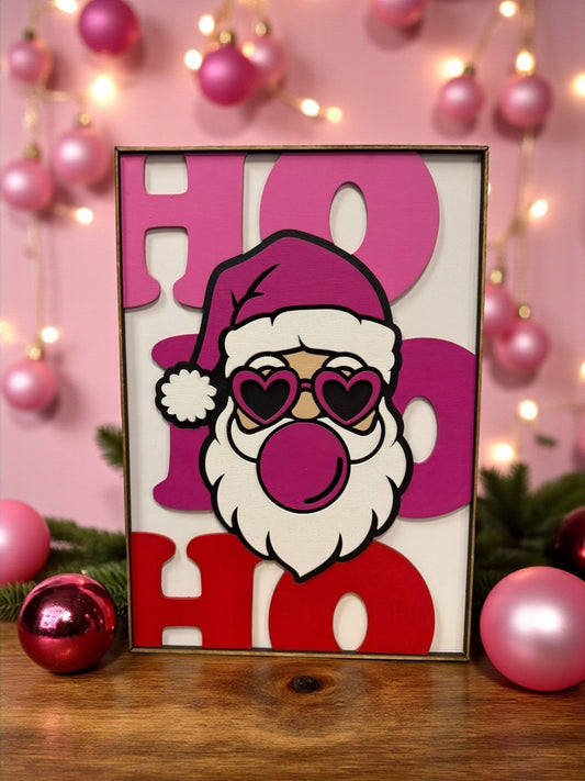 Ho Ho Ho Santa Wall Art - Playful Bubble Gum Blowing Christmas Decor for Festive Home, Holiday Gift