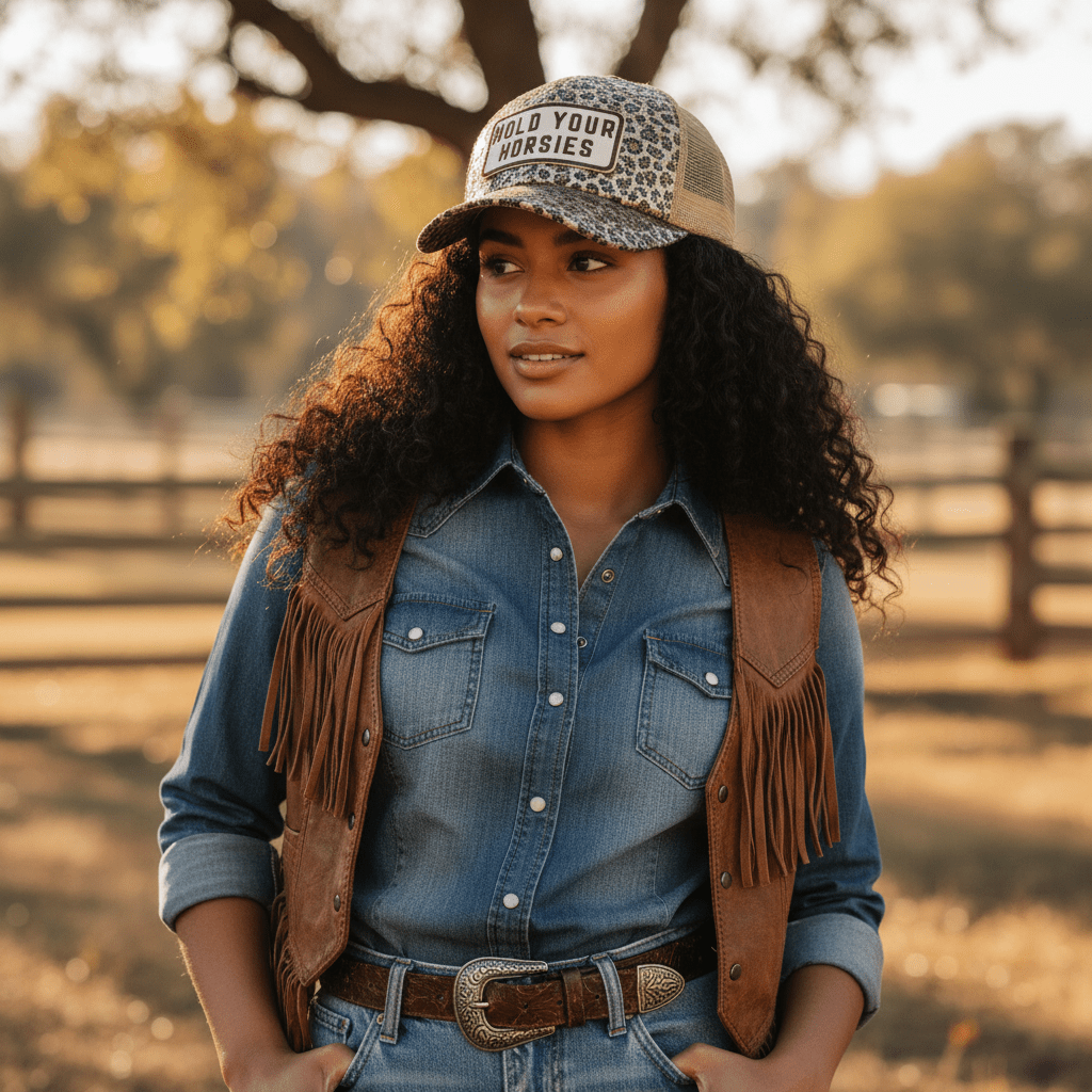 Hold Your Horsies Patterned Brim Trucker Hat - Nifty Decor & More