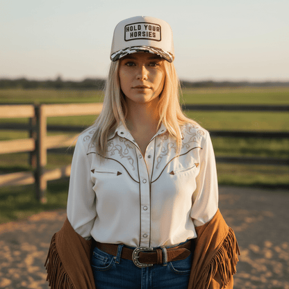 Hold Your Horsies Patterned Brim Trucker Hat - Nifty Decor & More