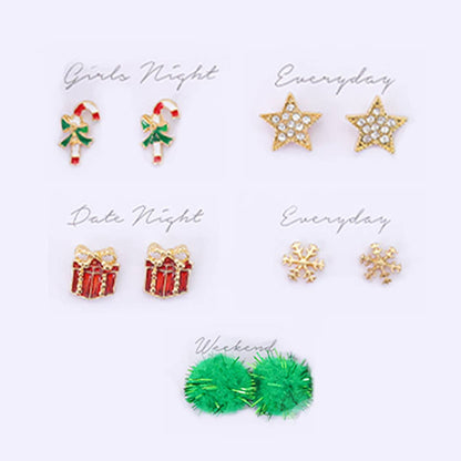 Holiday Christmas Stud Earrings 5 Pairs Gift Box - Nifty Decor & More